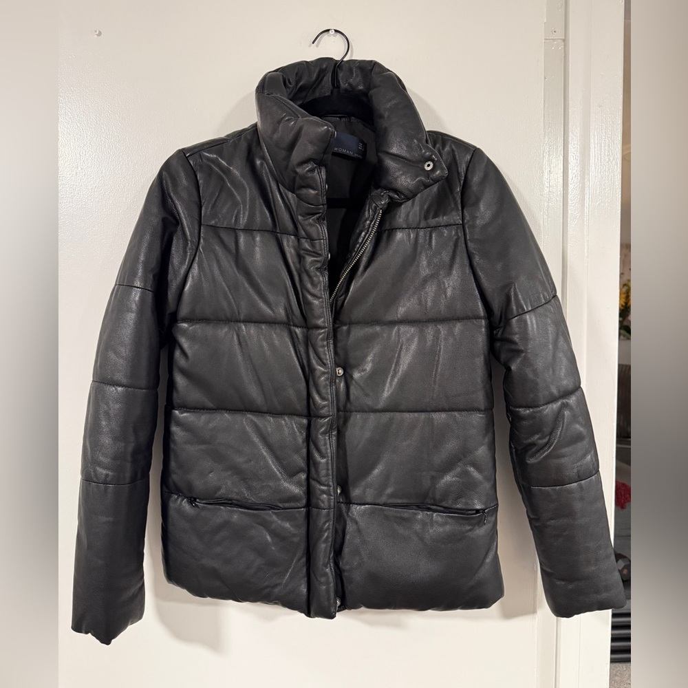 Zara Women’s Faux Leather Puffer Jacket